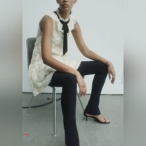 Zara White Textured Mini Dress with Black Tie